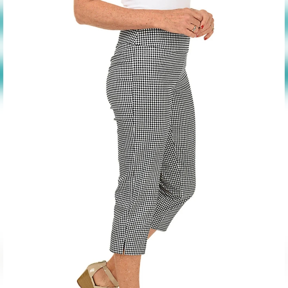 Zac & Rachel Women's Blue/White Checkered Pull-On Crop Casual Pants